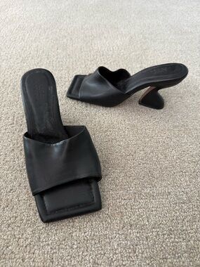 ASOS Black Leather Sculpted Heel Square-Toe Slide Mules
